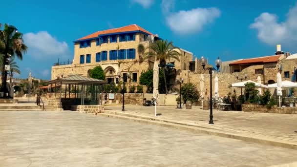 Slow Motion Jaffa Israel Maj 2022 Stary Dom Niebieskimi Okiennicami — Wideo stockowe