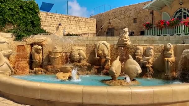 Fountain Zodiac Signs Old Jaffa Slow Motion Israel — Stock Video