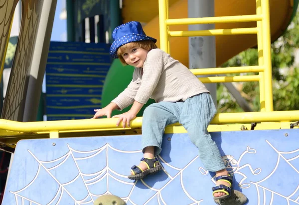 Funny Kid Playground Child Plays Yard Kindergarten — Stock Photo, Image