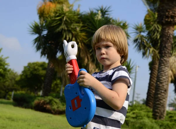 Little Boy Toy Guitar — Foto de Stock