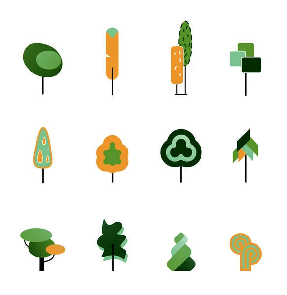 Ilustracja Wektor Zestaw Ikon Różne Drzewa Przy Użyciu Zielonych Niebieskich — Wektor stockowy