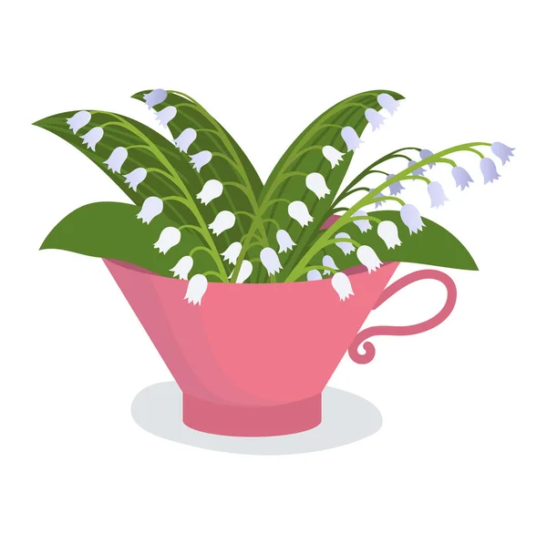 Rode pot met klokje, concept mooi veld bloesem bloem, wilde bloem pot cartoon vector illustratie, geïsoleerd op wit. — Stockvector