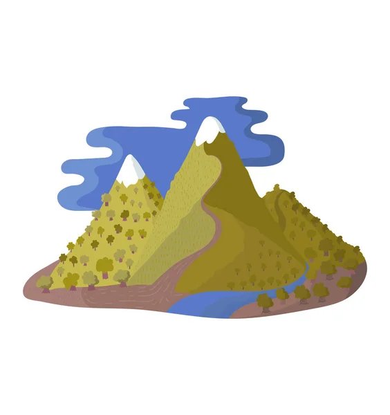 Cordillera turística al aire libre, paseo peatonal concepto de senderismo turístico, paisaje natural vista ilustración plana vector de dibujos animados, aislado en blanco. — Archivo Imágenes Vectoriales