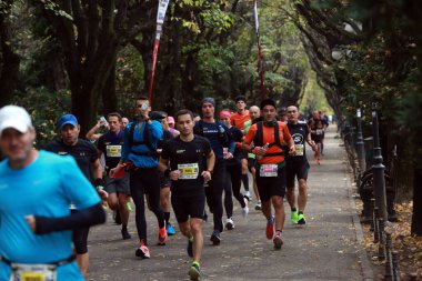 BUCHAREST, ROMANIA - 31 Ekim 2021: Bükreş Maratonu 'nda sporcular yarışıyor.