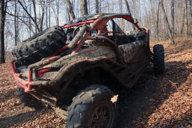 SARATA MONTEORU, ROMANIA - Kasım 06, 2021: Ulusal şampiyonanın GTC Galibiyet Yarışması 'nda bir off-road arabası yarışıyor.