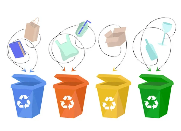 Garbage Sorting Problem Pollution Planet Garbage Waste Sorting Bins Cardboard — Stockový vektor