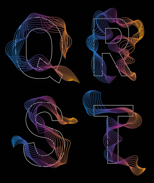 Gradyan dizaynlı alfabe. Siyah arka plan. Neon harfler.