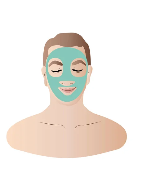 Portrait Man Cosmetic Green Mask Beauty Treatments — Stock Vector