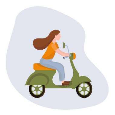 The concept of ecological electric transport in the environment. Man driving an electric scooter. Flat style vector illustration.