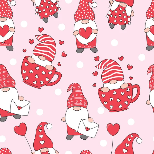 Valentine Gnomes Seamless Pattern Pattern Gnomes — 스톡 벡터