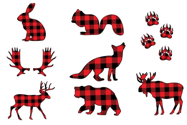 Bûcheron Buffalo Plaid Animaux Clipart — Image vectorielle