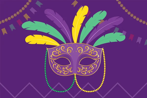 Mardi Gras Feathered Mask Fat Tuesday Mask Clipart — Vector de stock