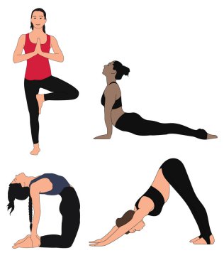 Yoga vektör çizimi yapan bir grup kadın.