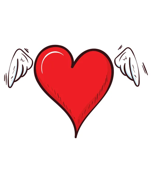 Valentine Day Winged Heart Drawing — 스톡 벡터