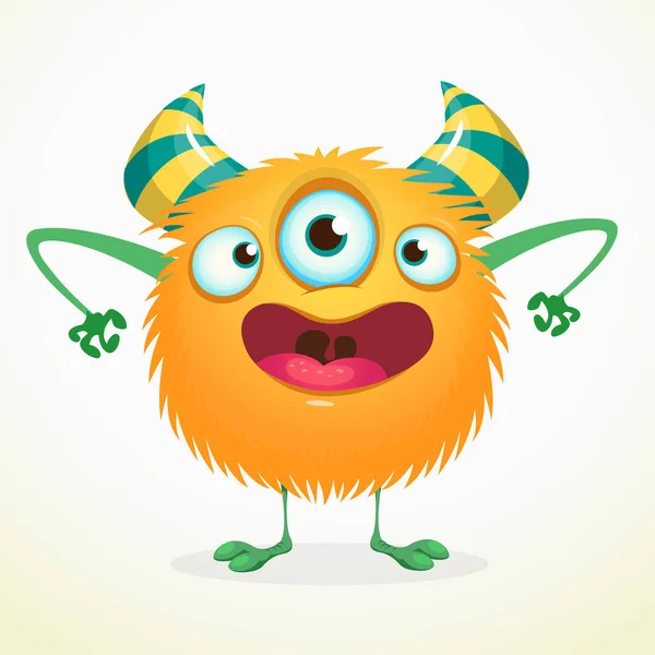 Cartoon Oranje Monster Met Drie Ogen Vector Schattig Monster Illustratie — Stockvector