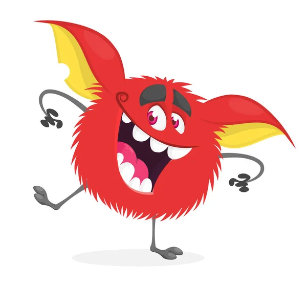 Feliz Monstro Dos Desenhos Animados Vector Halloween Monstro Peludo Vermelho —  Vetores de Stock