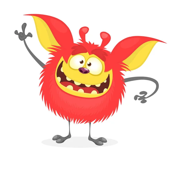 Joyeux Monstre Dessin Animé Vecteur Halloween Rouge Monstre Poilu — Image vectorielle