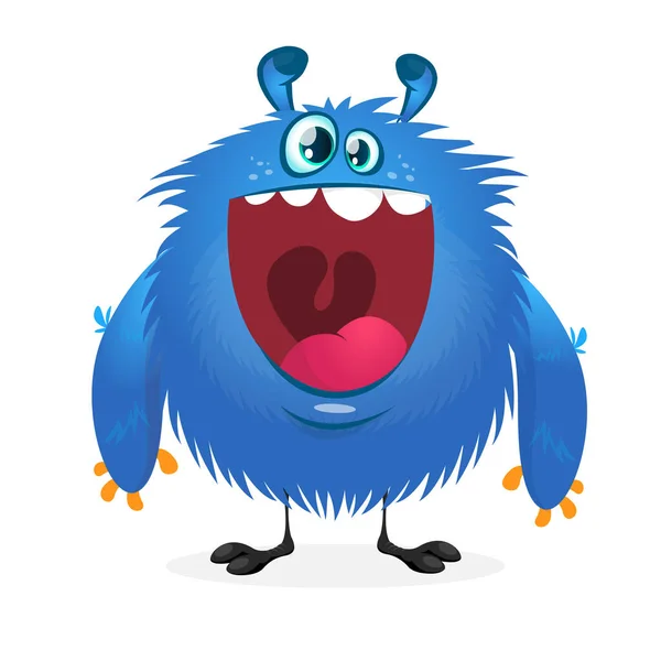 饥饿的卡通怪兽病媒万圣节蓝色怪物角色 — 图库矢量图片
