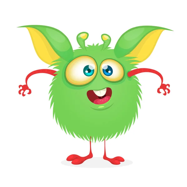 Feliz Monstro Dos Desenhos Animados Vector Halloween Alienígena Verde —  Vetores de Stock