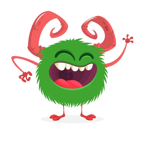 Happy Cartoon Monster Vector Halloween Green Alien — Stock Vector