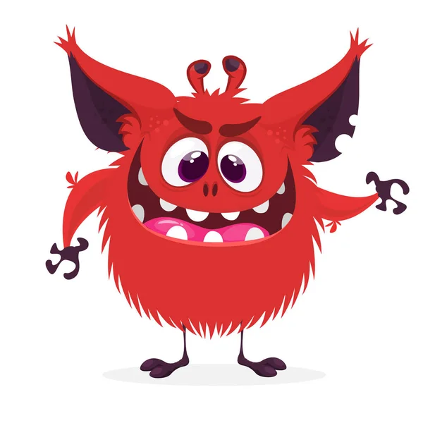Zlobivé Kreslené Monstrum Halloween Vektor Červený Rohatý Monste — Stockový vektor