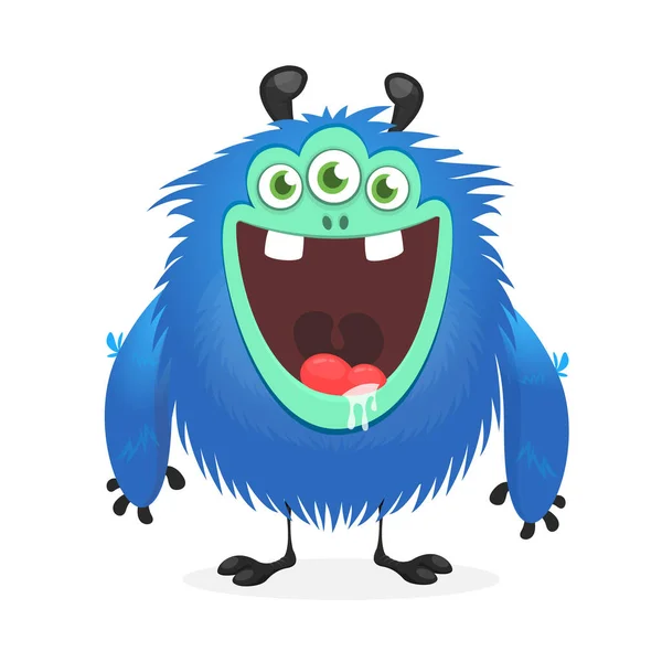 Joyeux Monstre Bande Dessinée Cool Personnage Monstre Vecteur Bleu Avec — Image vectorielle