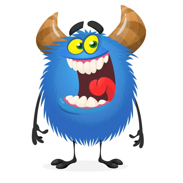 Zlobivé Kreslené Monstrum Halloween Vektor Modrý Rohatý Monste — Stockový vektor