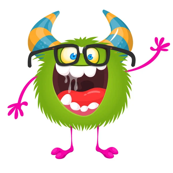 Fettes Und Lustiges Comic Monster Mit Brille — Stockvektor