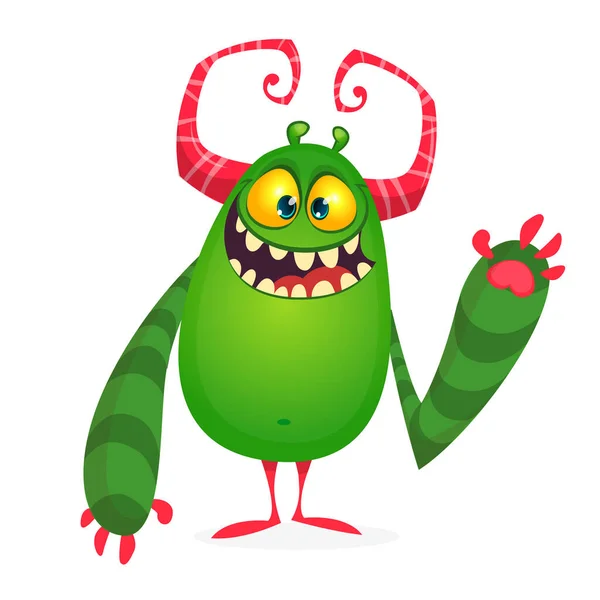 Feliz Legal Cartoon Monstro Gordo Personagem Monstro Vetor Chifrudo — Vetor de Stock