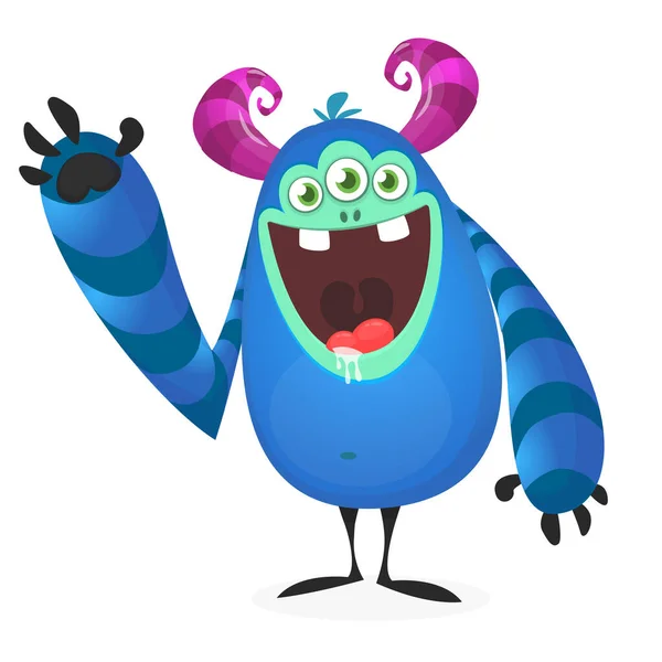 Happy Cartoon Monster Three Eyes Vector Halloween Monster — Stock Vector