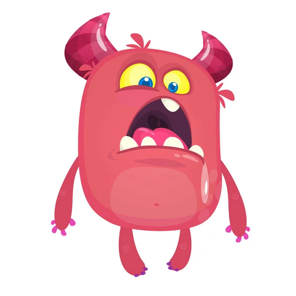 Boos Tekenfilmmonster Vector Halloween Roze Harige Monster — Stockvector