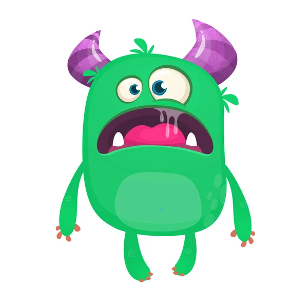 Cartoon Groen Monster Monsterillustratie Met Verrassende Expressie Schokkend Groen Gremlin — Stockvector