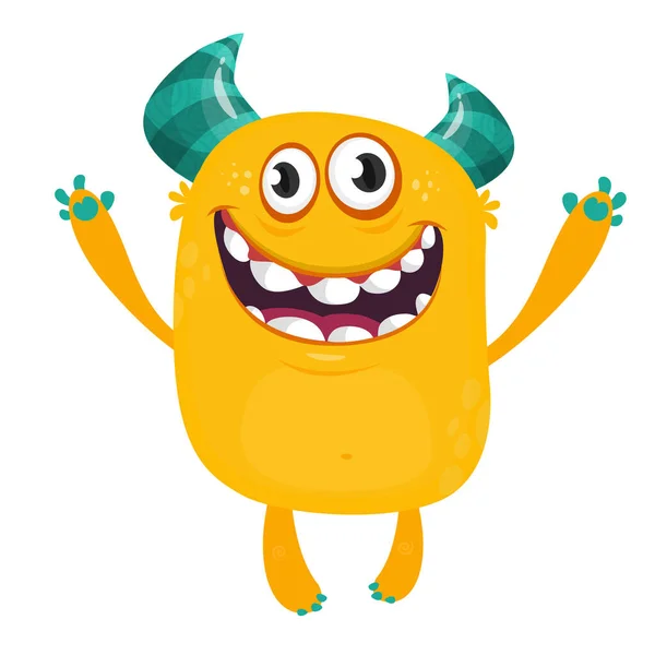 Feliz Monstruo Naranja Dibujos Animados Halloween Vector Ilustración Monstruo Excitado — Vector de stock