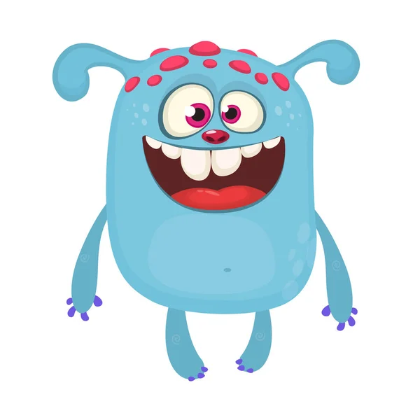 Kreskówkowy Potwór Happy Halloween Niebieski Potwór Głowa Czerwonymi Kropkami — Wektor stockowy