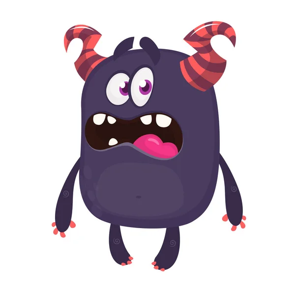 Cartoon Monster Met Enge Uitdrukking Gezicht Vectorkarakter — Stockvector