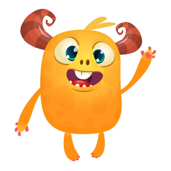 Zabawny Pomarańczowy Potwór Kreskówki Wektor Halloween Ilustracja Podekscytowany Potwór Duży — Wektor stockowy