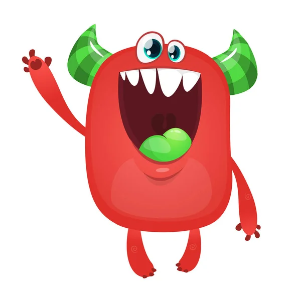 Monstruo Dibujos Animados Emocionado Aterrador Vector Halloween Monstruo Rojo Gran — Vector de stock