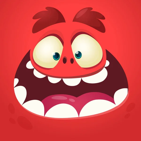 Drôle Cool Dessin Animé Monstre Visage Vecteur Halloween Monstre Rouge — Image vectorielle