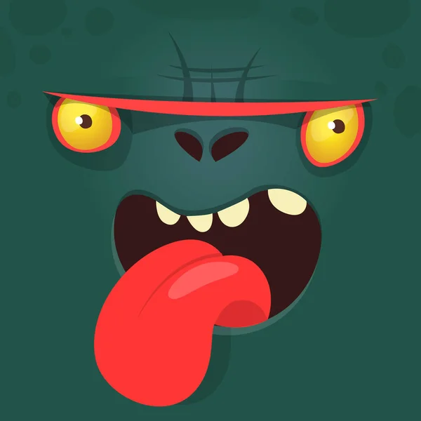 Funny Cartoon Monster Face Showing Tongue Vector Halloween Monster Avatar — Vetor de Stock