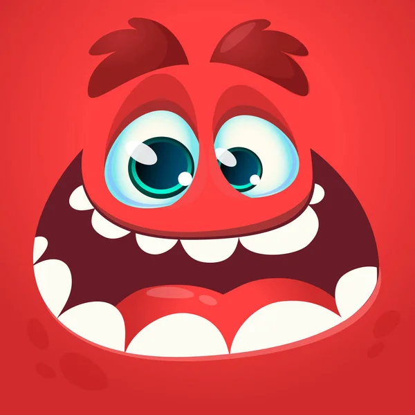 Grappig Cool Cartoon Monster Gezicht Vector Halloween Rood Monster Karakter — Stockvector