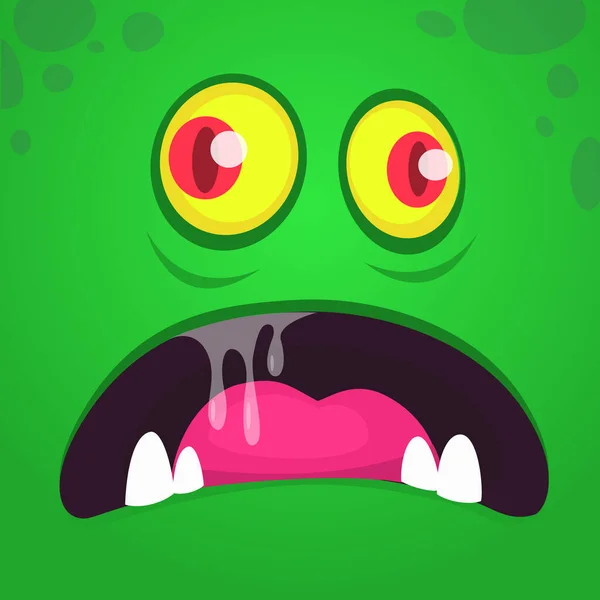 Cartoon Monster Face Vector Halloween Shocked Monster Square Avata —  Vetores de Stock