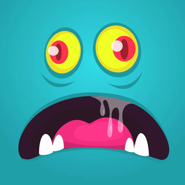 Funny Cool Cartoon Monster Face Vector Halloween Blue Monster Characte — Διανυσματικό Αρχείο