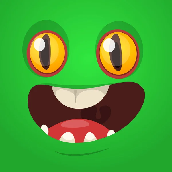 Cartoon Monster Face Vector Halloween Shocked Monster Square Avata — Stock Vector