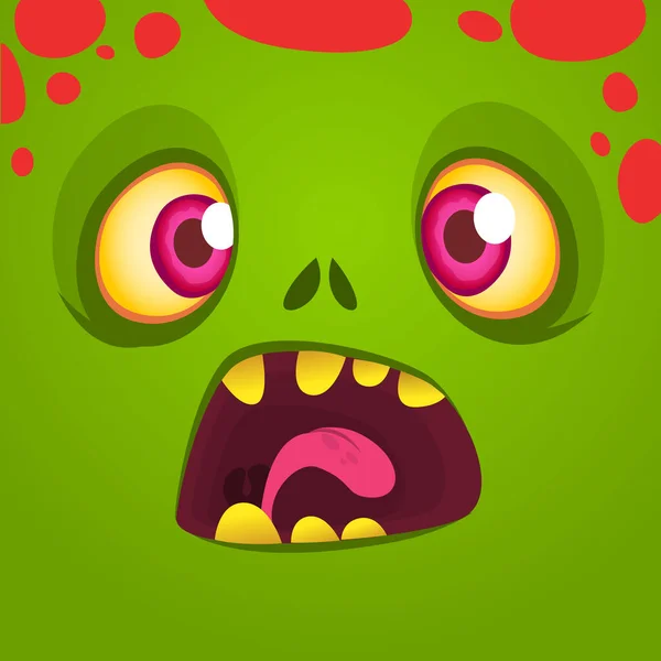 Cartoon Monster Face Vector Halloween Shocked Monster Square Avata — Stock Vector