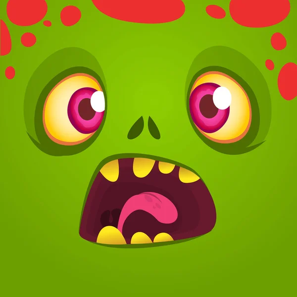 Cartoon Monster Face Vector Halloween Shocked Monster Square Avata — Stok Vektör