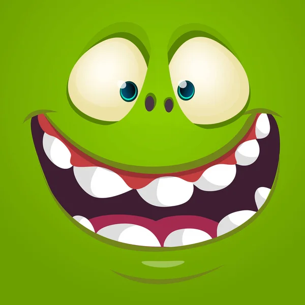 Cartoon Monster Face Vector Halloween Shocked Monster Square Avata —  Vetores de Stock