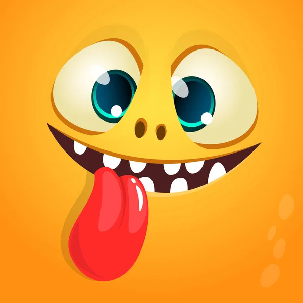 Lustige Cartoon Monster Gesicht Zeigt Zunge Vektor Halloween Orange Monster — Stockvektor