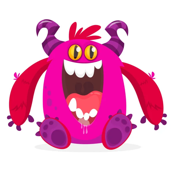 Hungry Pink Cartoon Monster Excited Vector Illustration — Archivo Imágenes Vectoriales