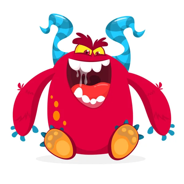 Hungry Pink Cartoon Monster Excited Vector Illustration — Stock Vector