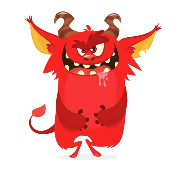 Monstro Dos Desenhos Animados Irritado Sentado Halloween Vetor Chifre Monstro — Vetor de Stock